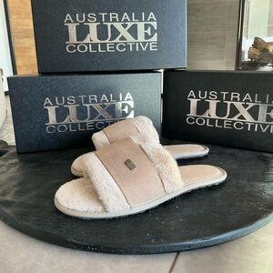 Australia Luxe Collective Tan Fur slippers Color Sand